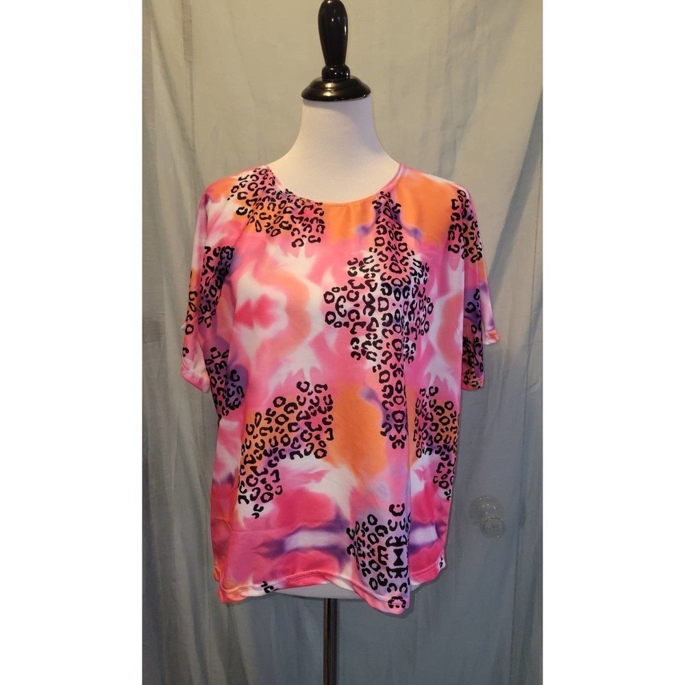 Pink and orange cheetah print shirt top small